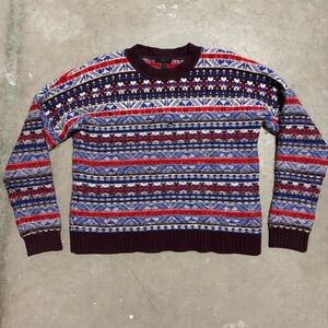 Vintage J Crew Fair Isle Wool Knit Sweater Ski Lodge Skiwear Grandpa